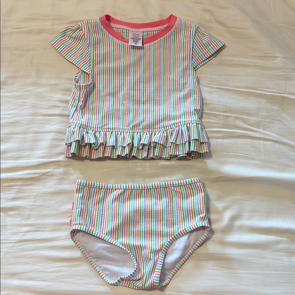 Ruffle Butts Multicolor Striped Kids Swim Set